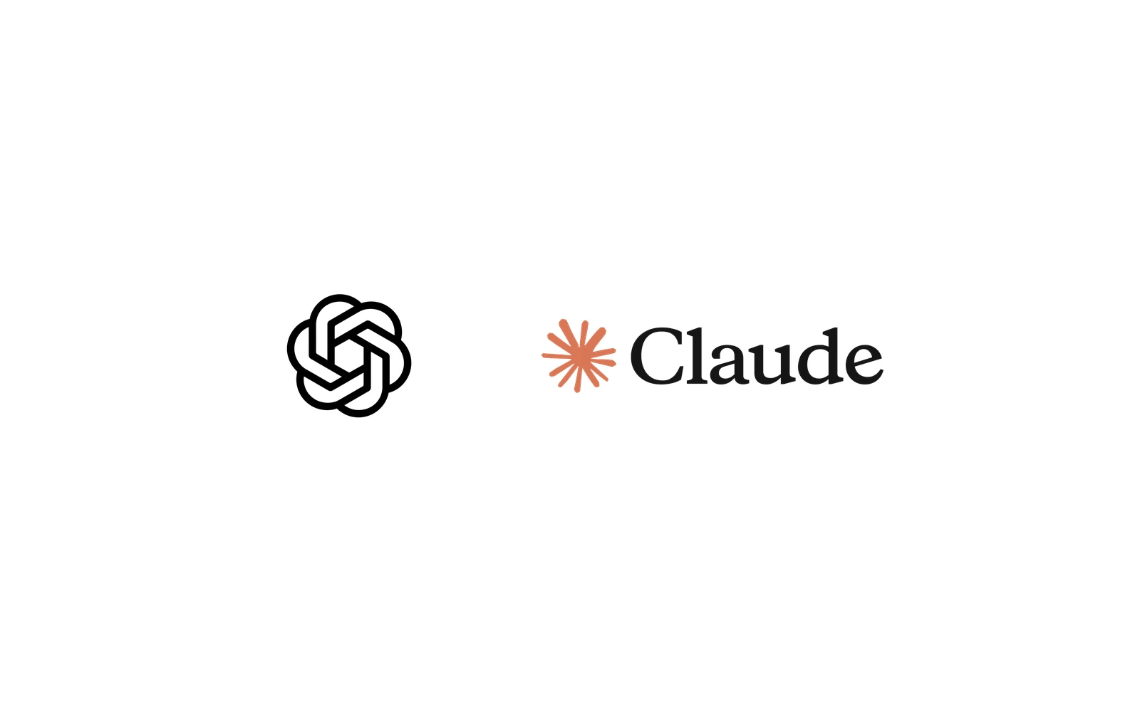 openai blossom logo and claude wordmark side by side on a white background.