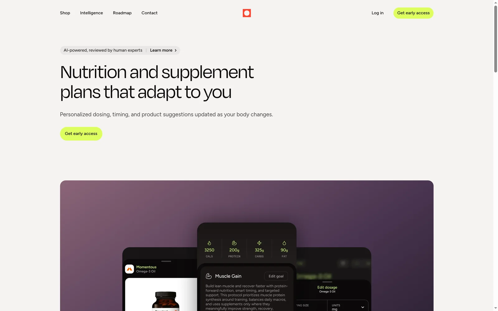 truevitamin homepage with the headline nutrition and supplement plans that adapt to you, and three phone mockups of the app.